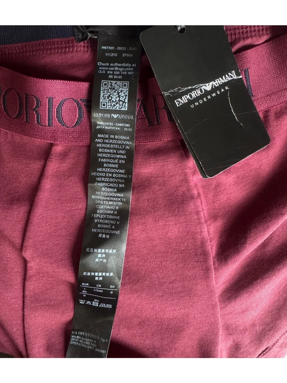 NWT Emporio Armani Men's Boxer Briefs Burgundy Size L Medium Trunk  $65